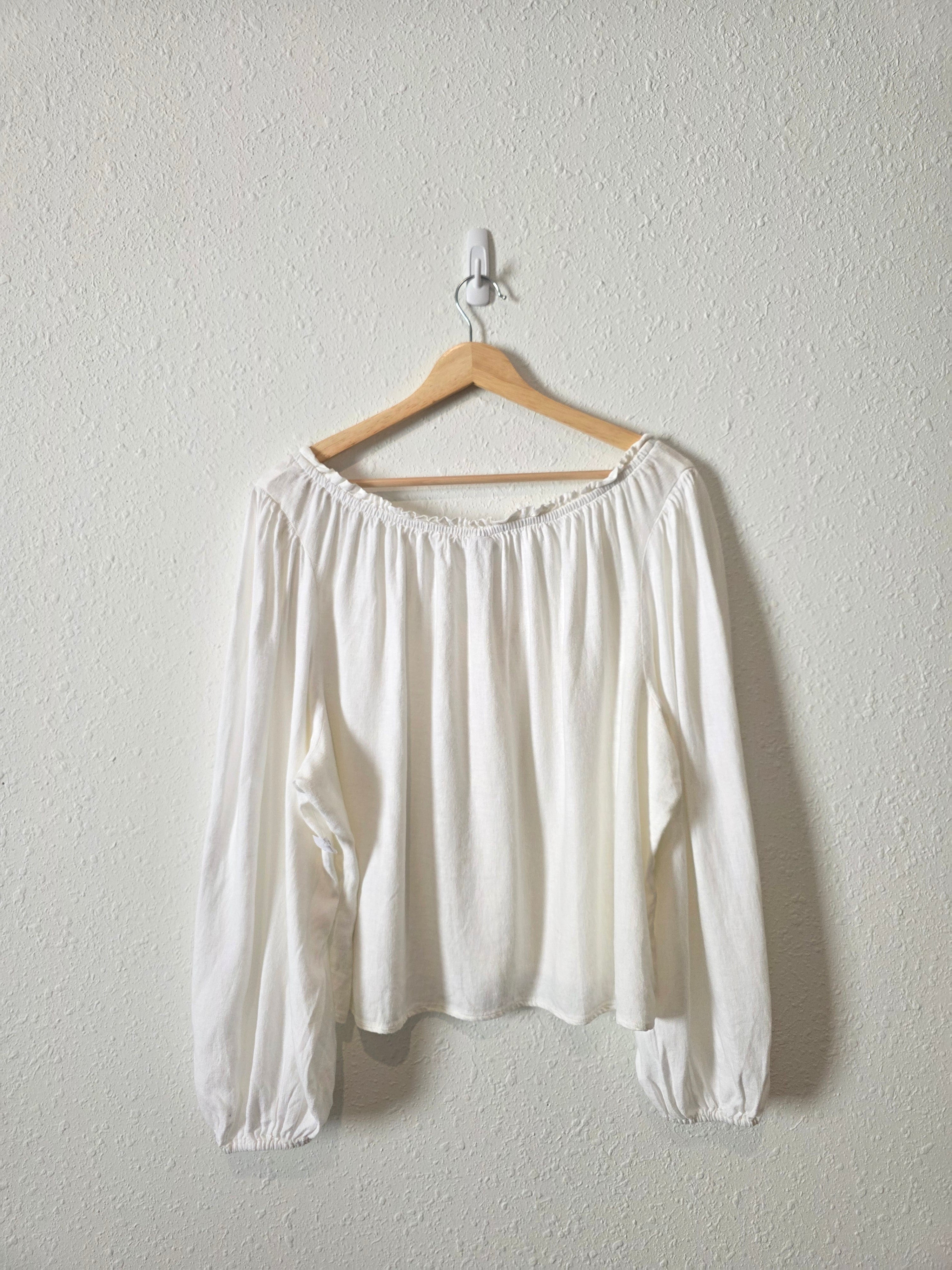 NEW Linen Blend Puff Sleeve Top (XXL)