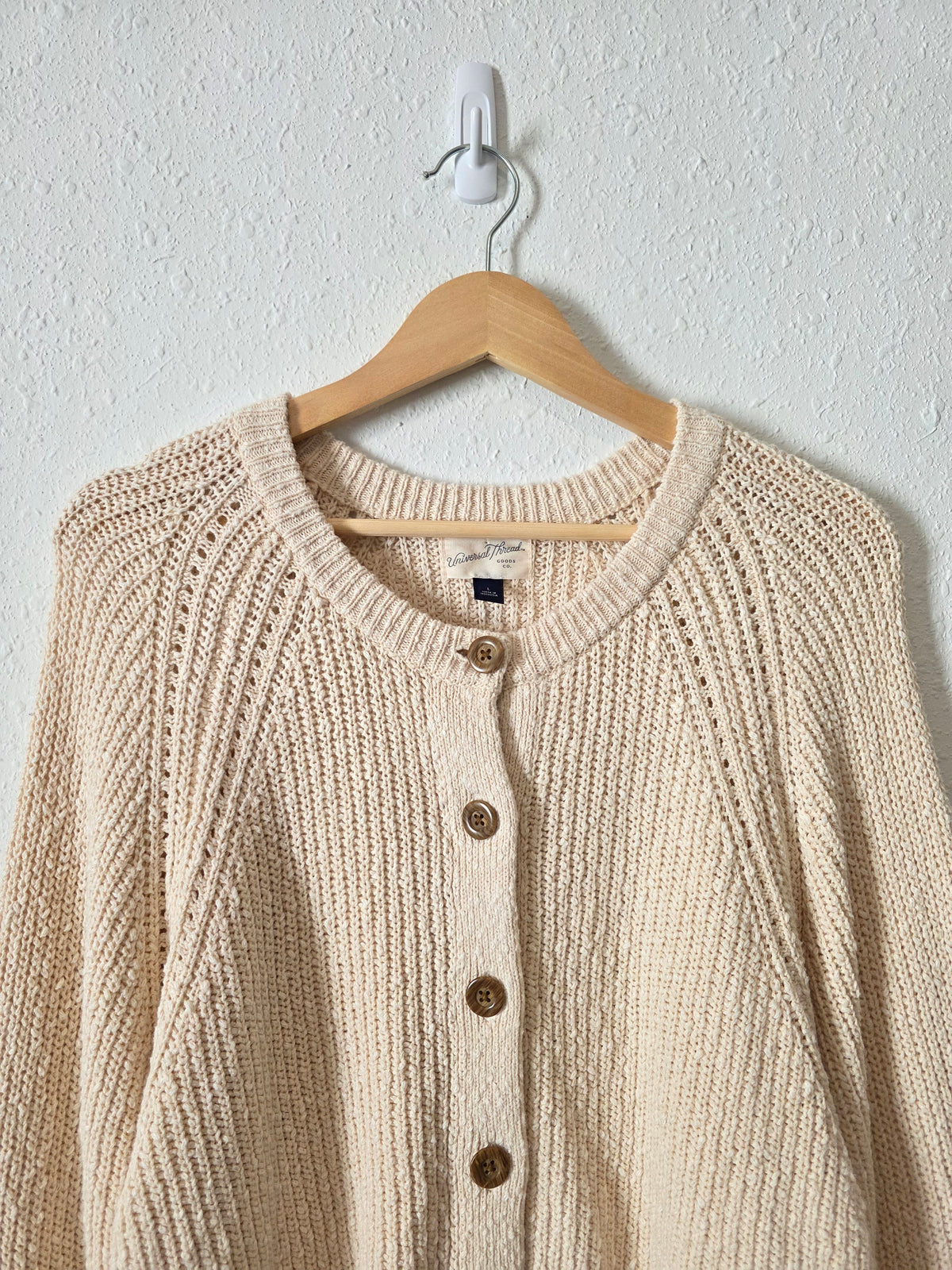 Cream Textured Cotton Cardigan (L)