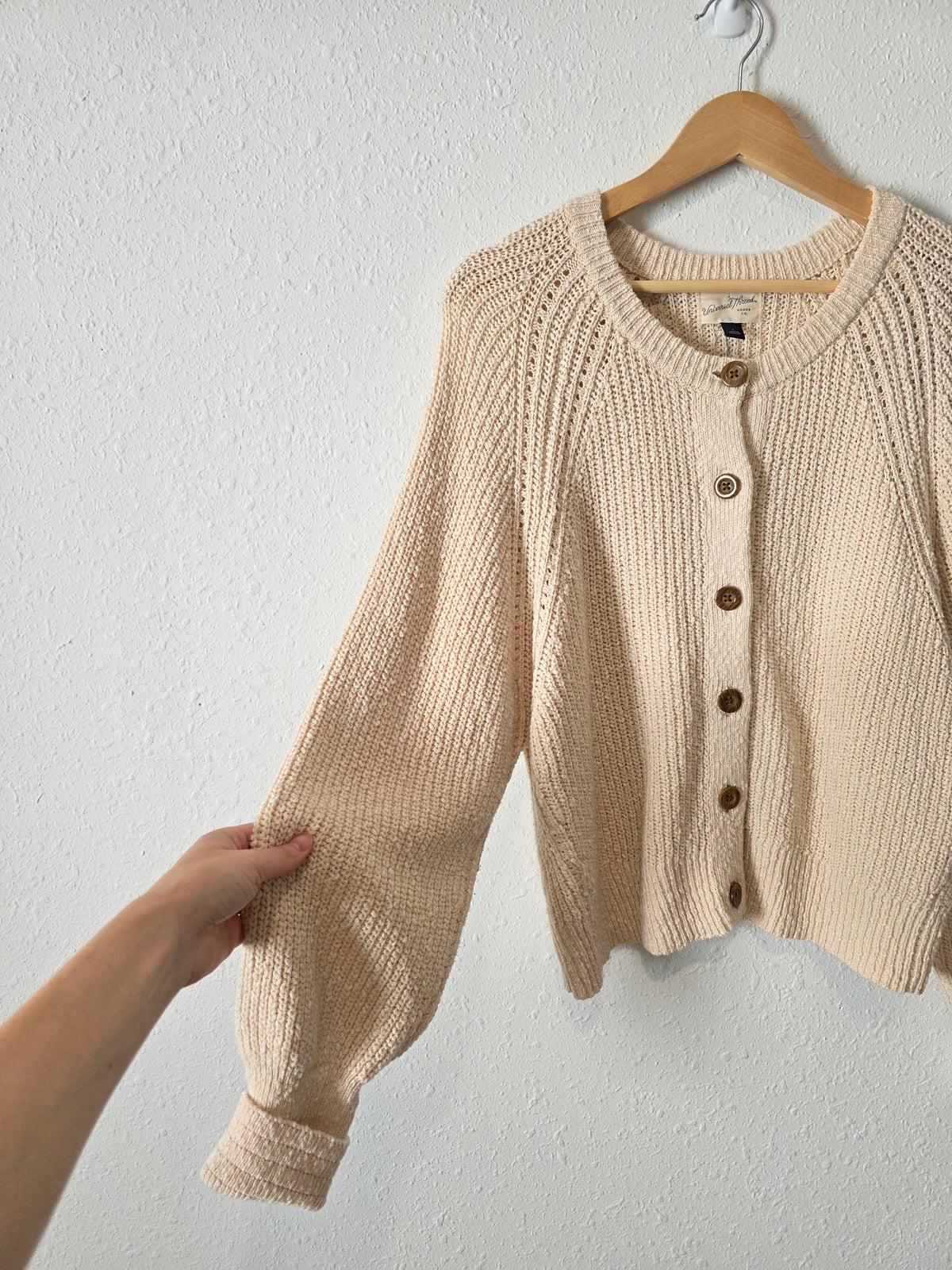 Cream Textured Cotton Cardigan (L)
