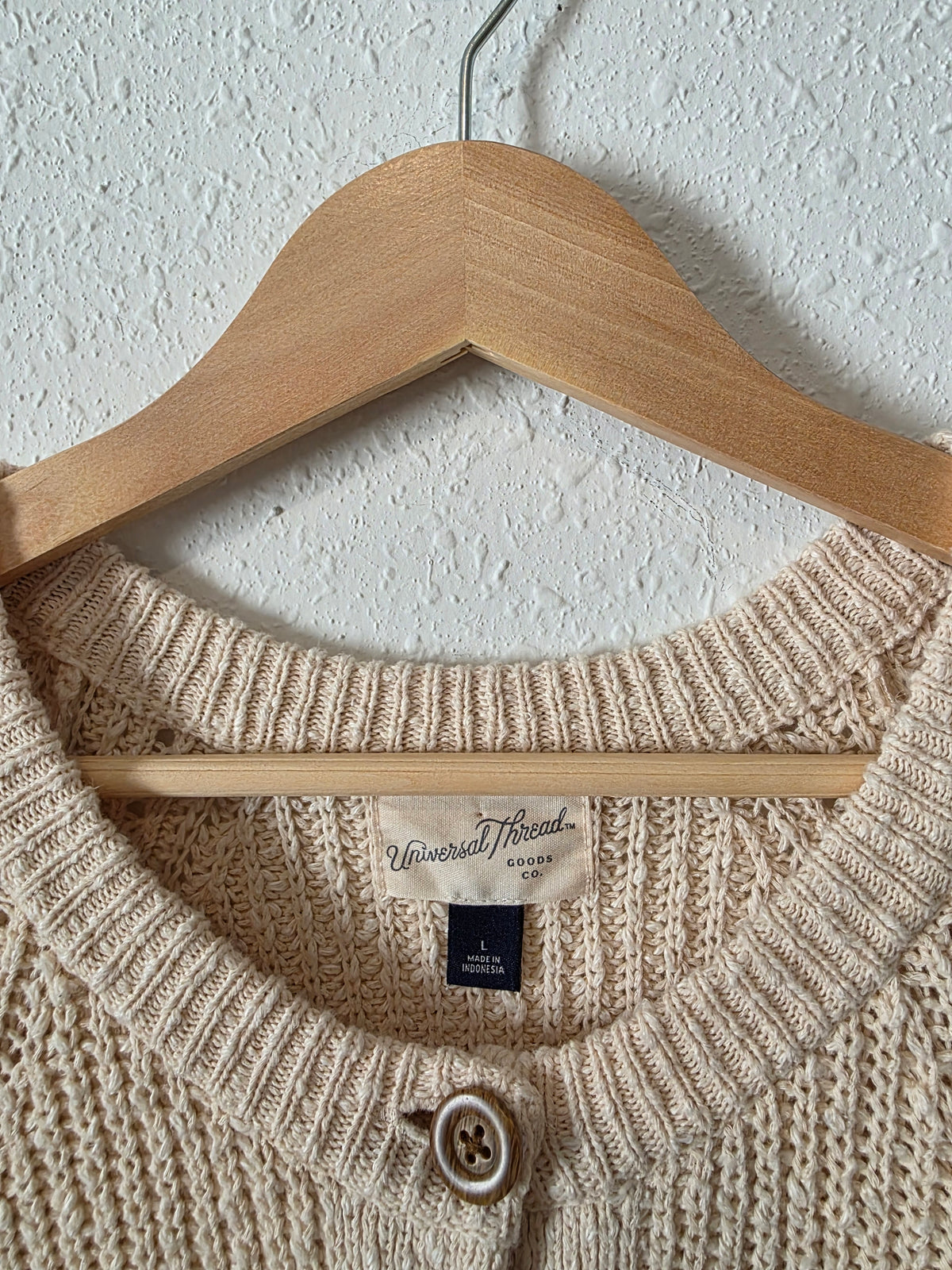 Cream Textured Cotton Cardigan (L)