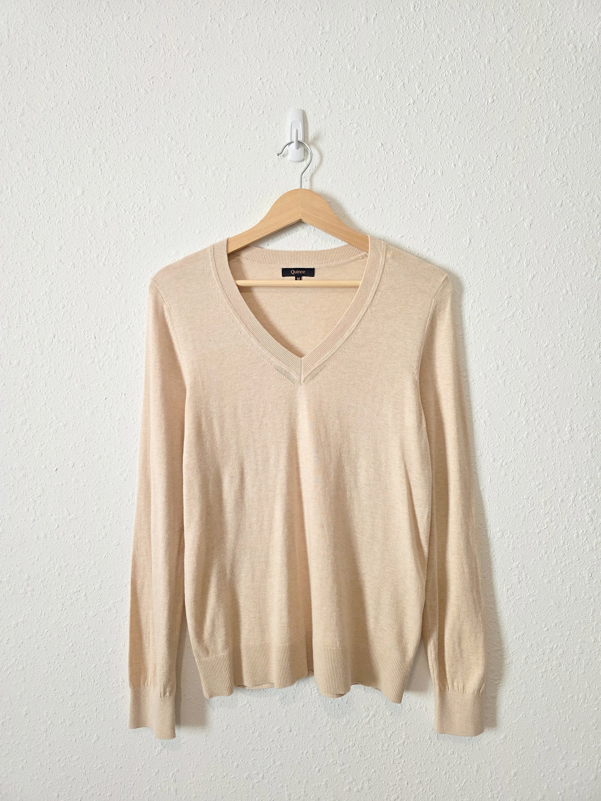 Quince Cotton Cashmere V Neck Sweater (M)