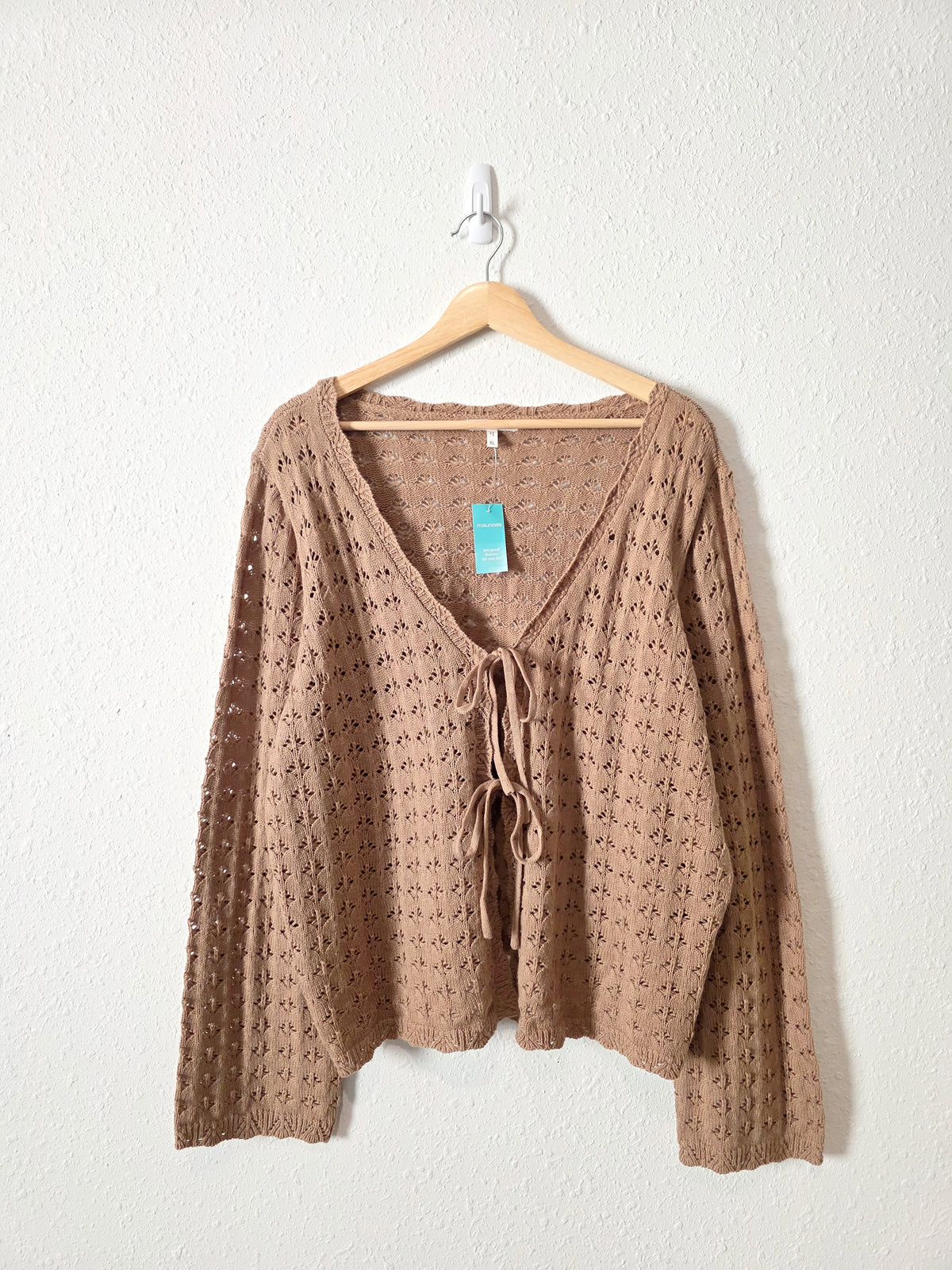 NEW Pointelle Tie Front Sweater (XL)
