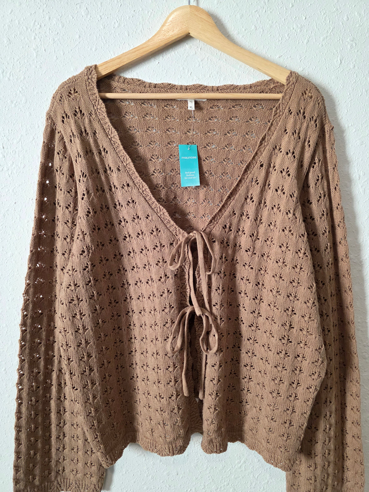 NEW Pointelle Tie Front Sweater (XL)