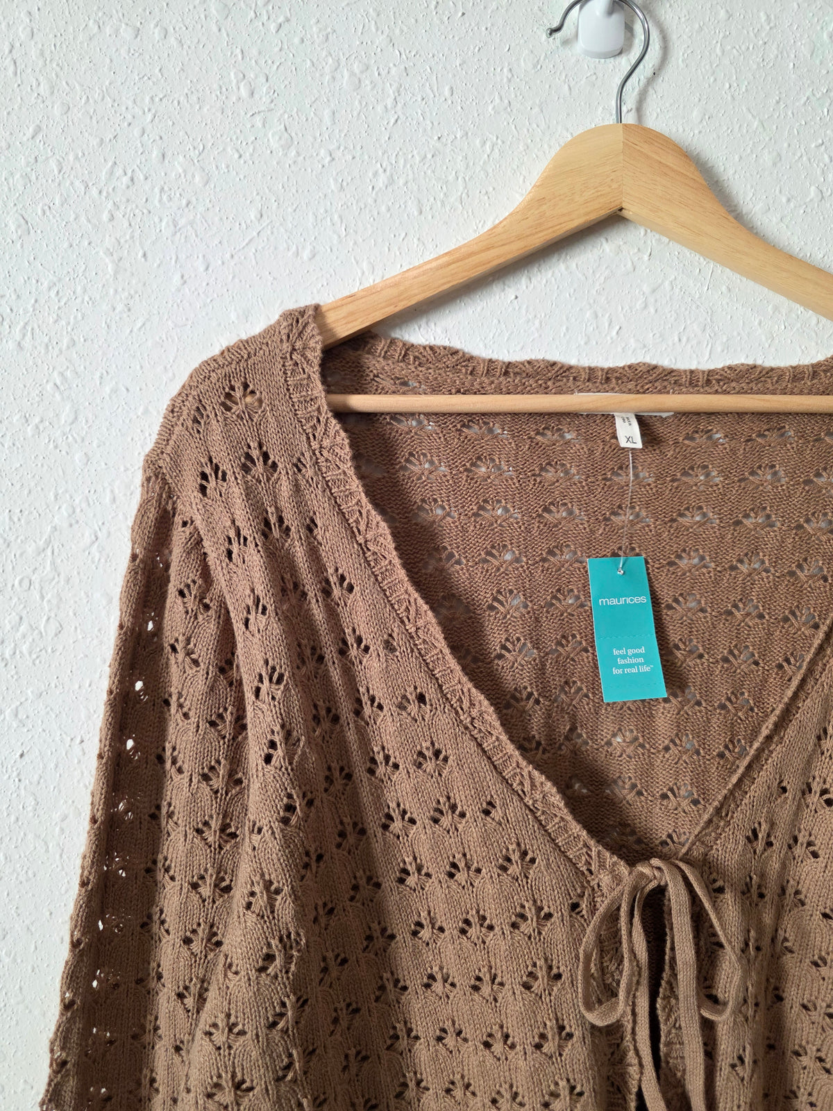 NEW Pointelle Tie Front Sweater (XL)
