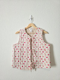Floral Quilted Tie Front Vest (L)