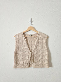 Pointelle Tie Front Knit Vest (M)
