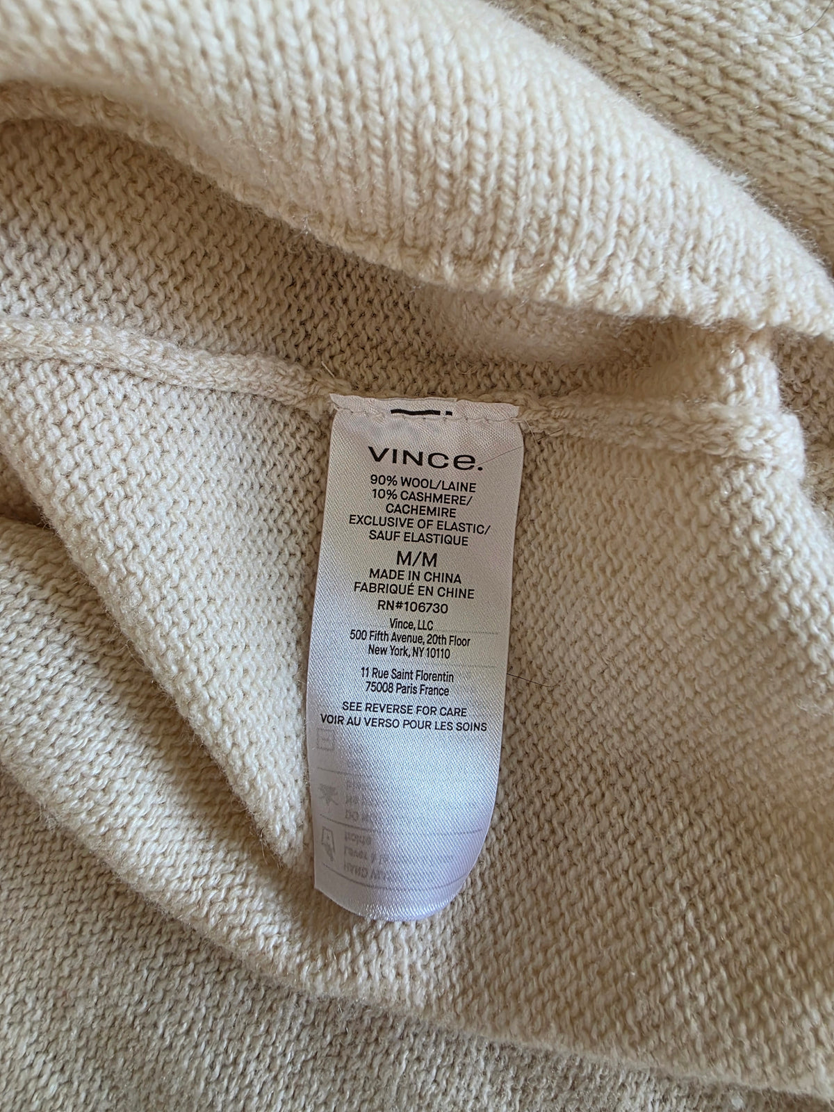Vince Cream Wool Cashmere Sweater (M)