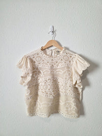 Anthropologie Crochet Embroidered Top (XL)