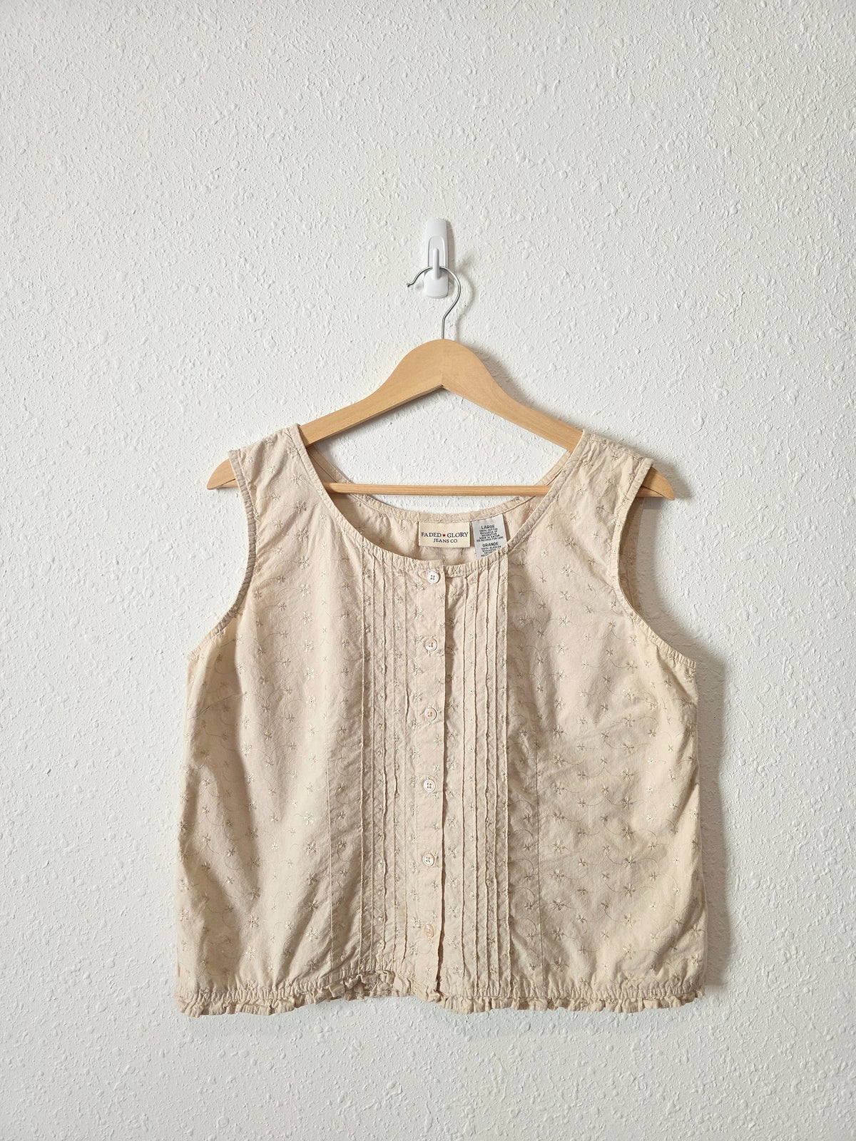Vintage Floral Embroidered Cotton Tank (L)