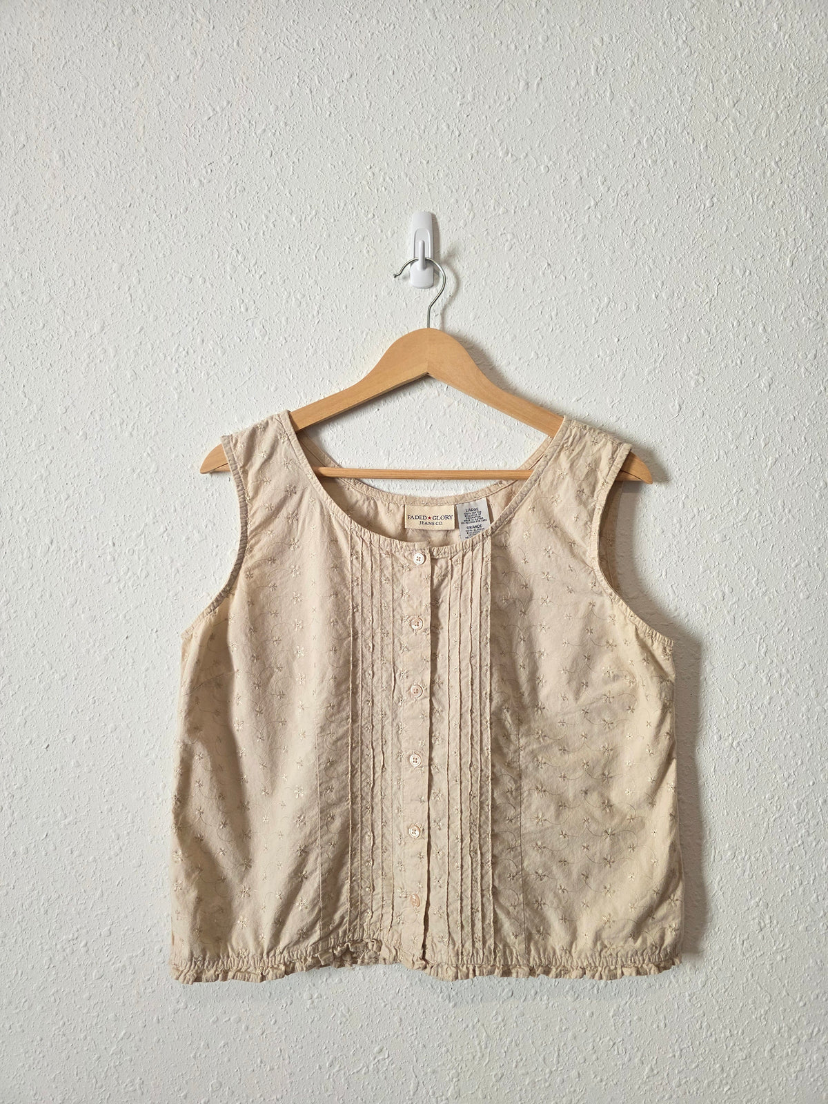 Vintage Floral Embroidered Cotton Tank (L)