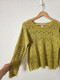 Vintage Chartreuse Crochet Sweater (M)