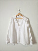 Zara White Linen V Neck Blouse (XL)