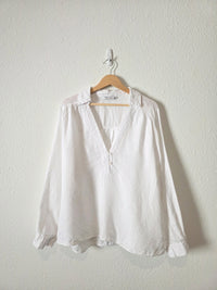 Zara White Linen V Neck Blouse (XL)