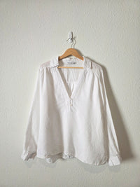 Zara White Linen V Neck Blouse (XL)
