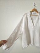 Zara White Linen V Neck Blouse (XL)
