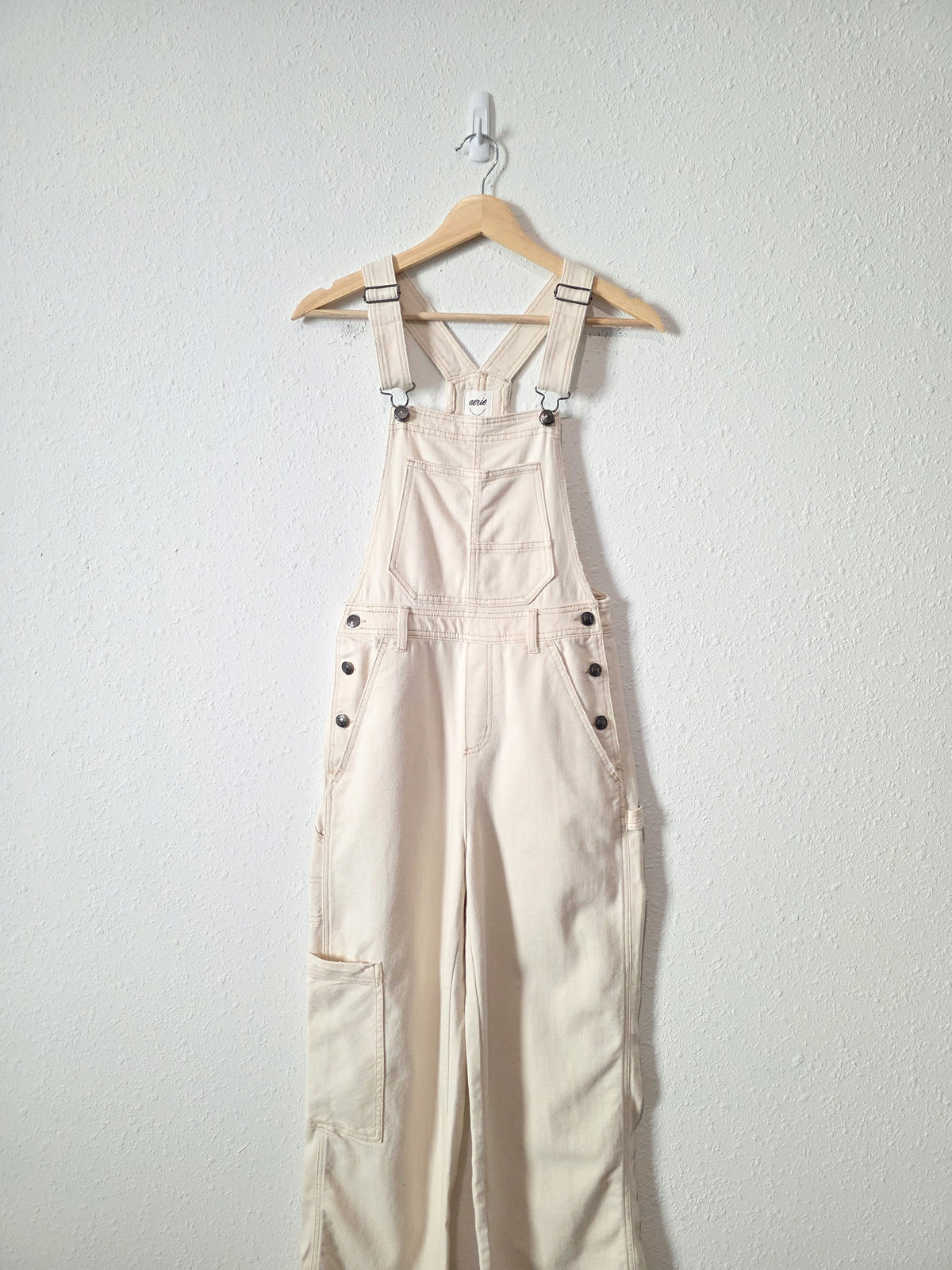 Aerie Ecru Straight Denim Overalls (XXS)