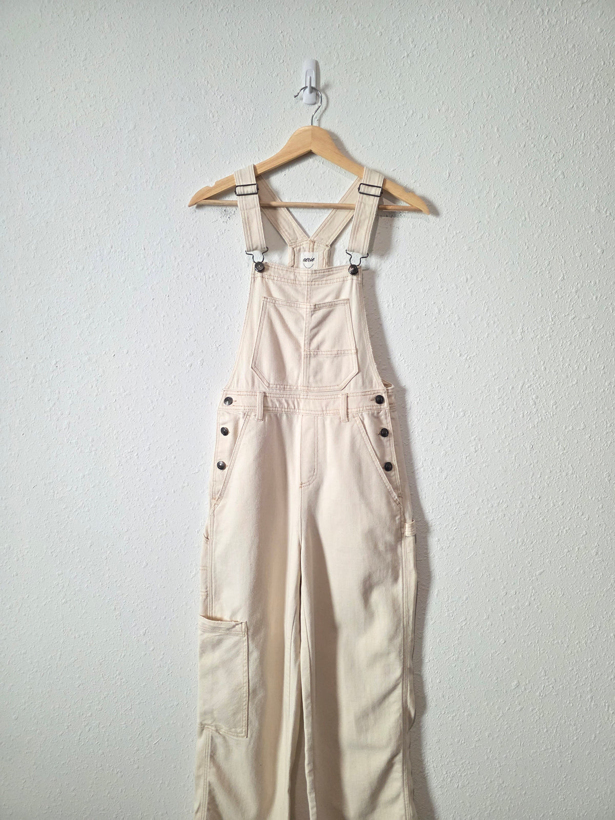 Aerie Ecru Straight Denim Overalls (XXS)