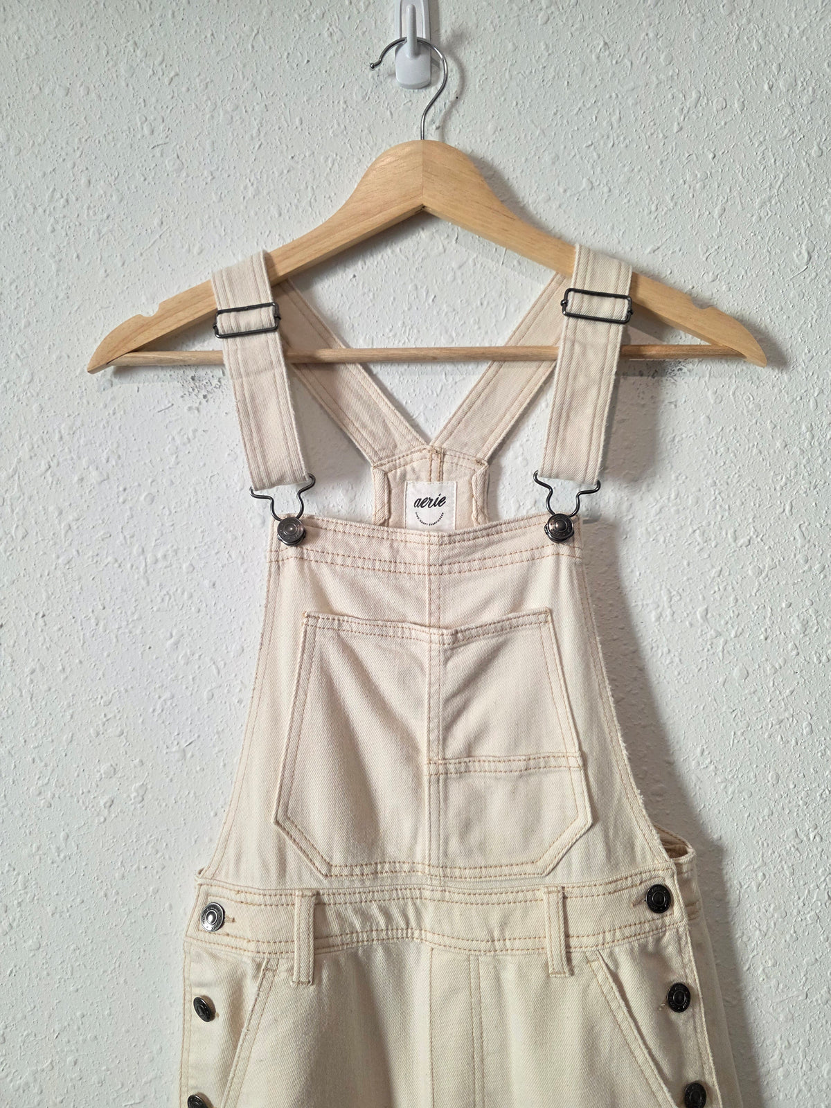 Aerie Ecru Straight Denim Overalls (XXS)