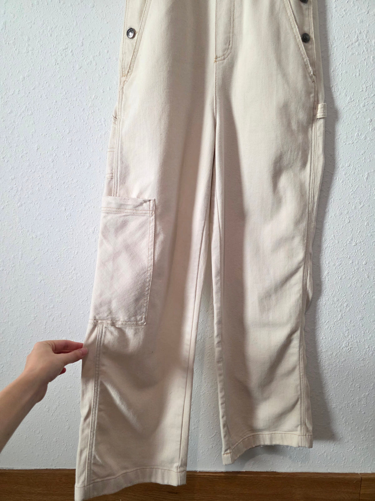 Aerie Ecru Straight Denim Overalls (XXS)