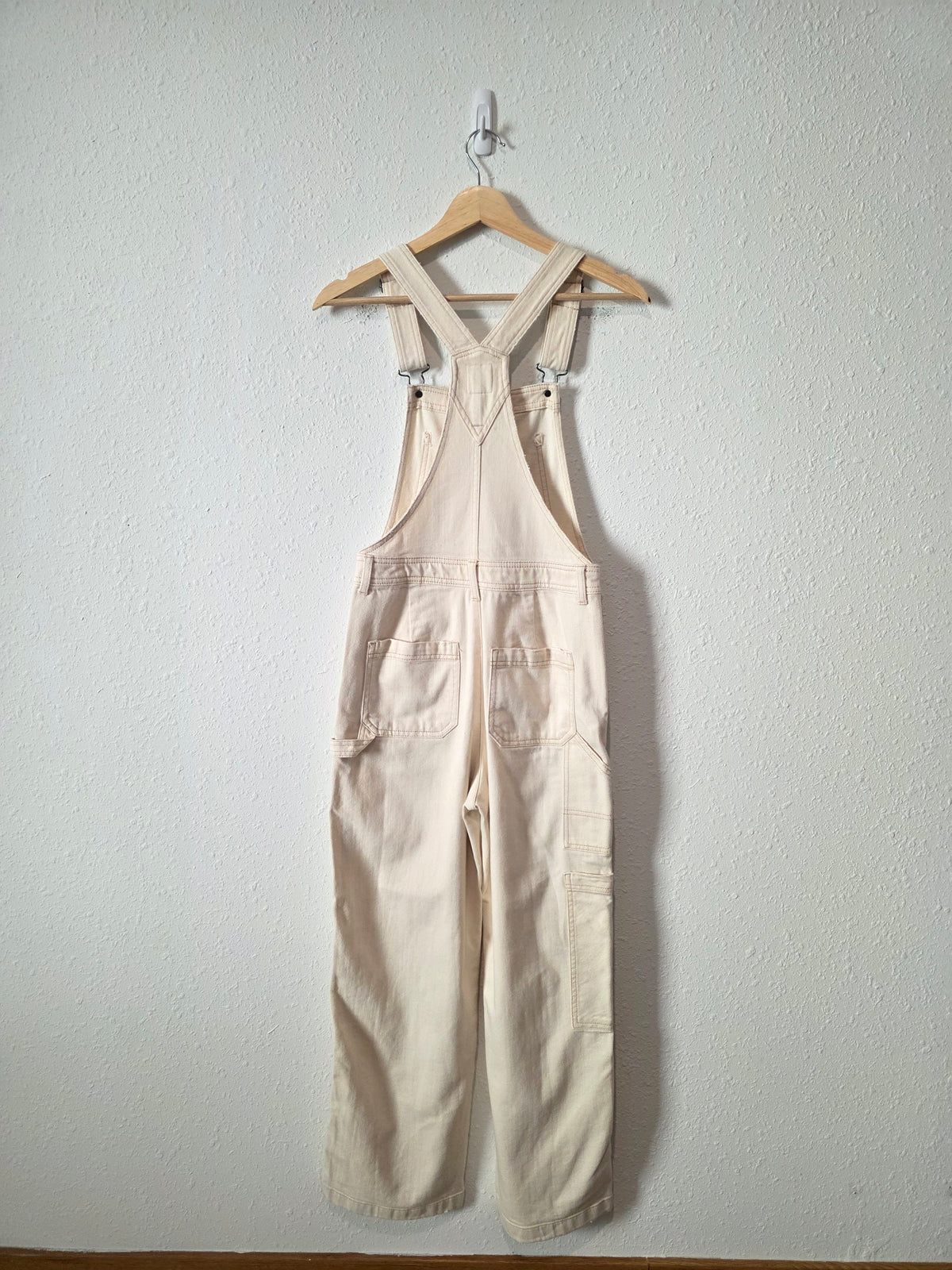 Aerie Ecru Straight Denim Overalls (XXS)
