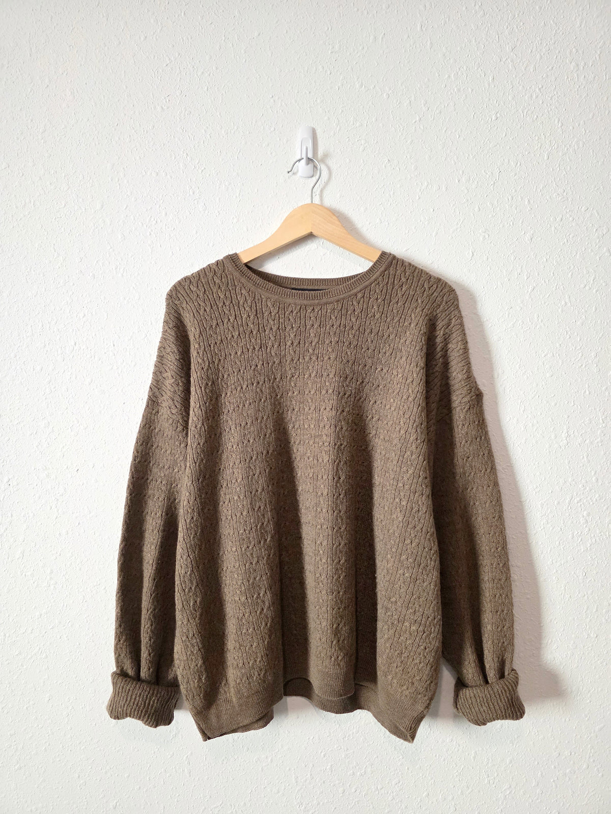 Vintage Cable Knit Merino Wool Sweater (L)