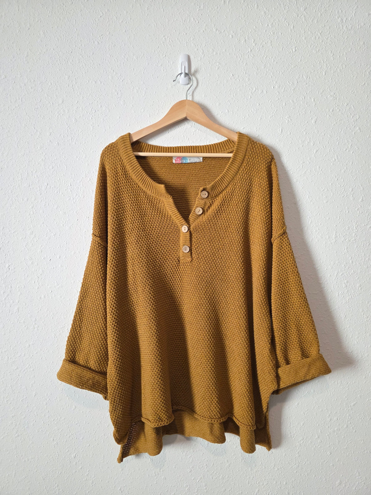 Free People Mustard Waffle Sweater (M)
