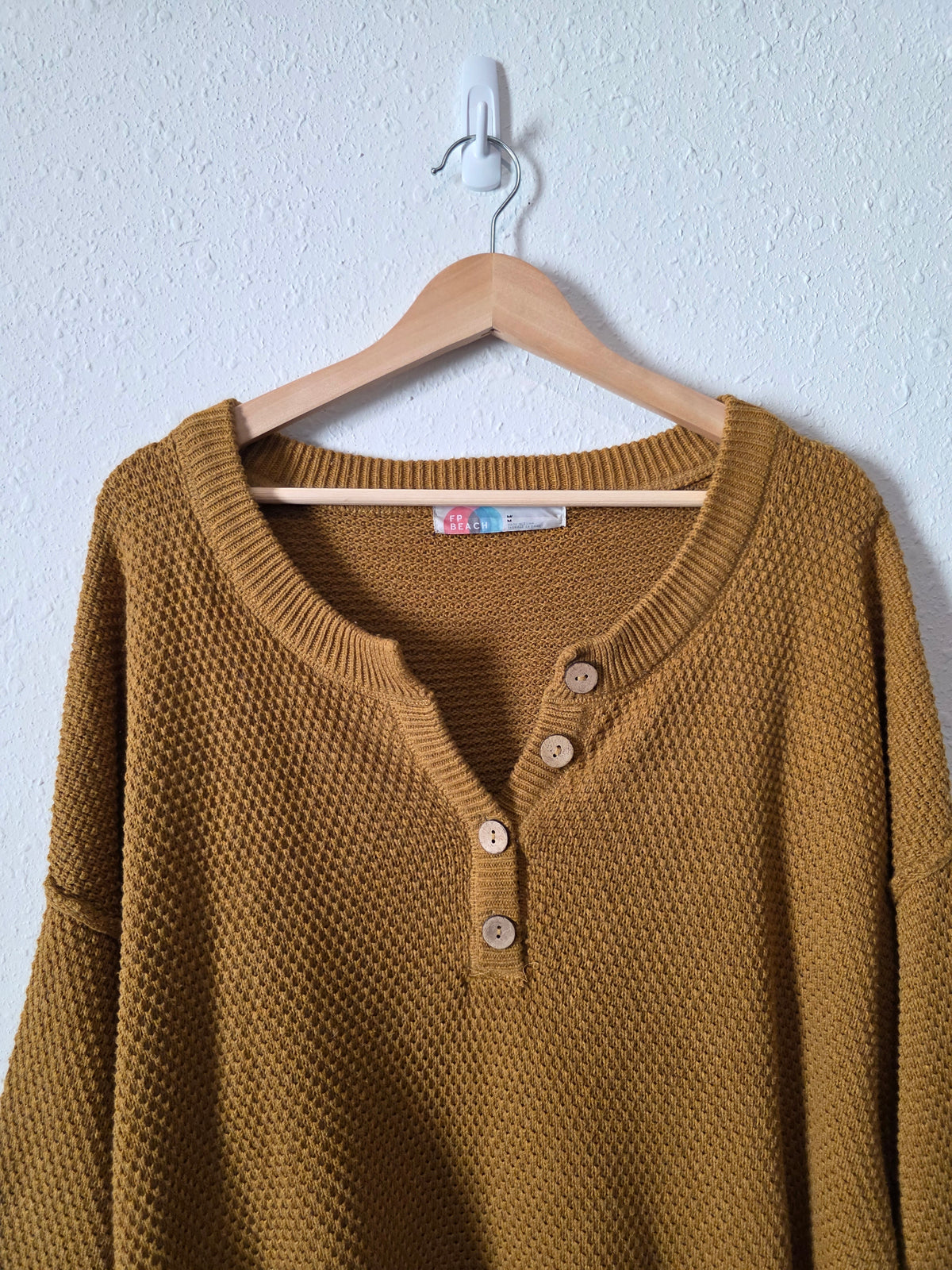 Free People Mustard Waffle Sweater (M)