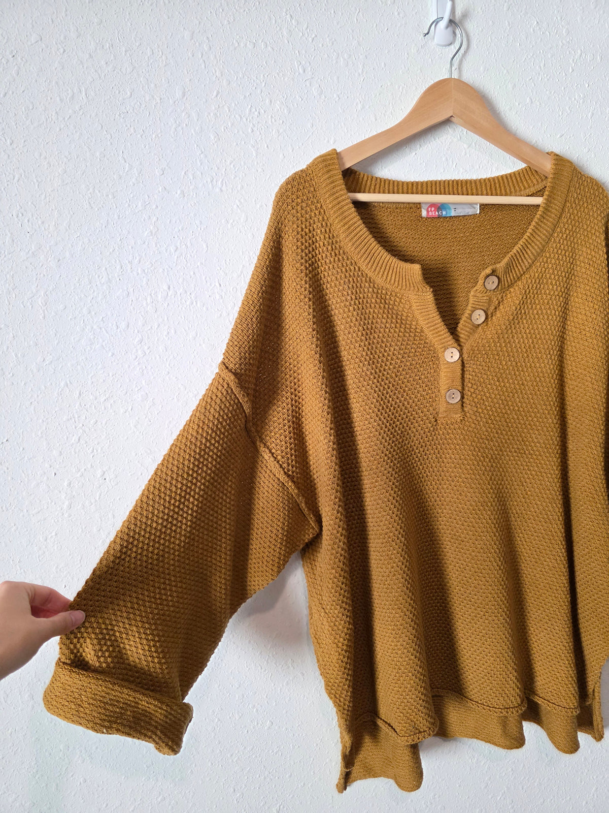 Free People Mustard Waffle Sweater (M)