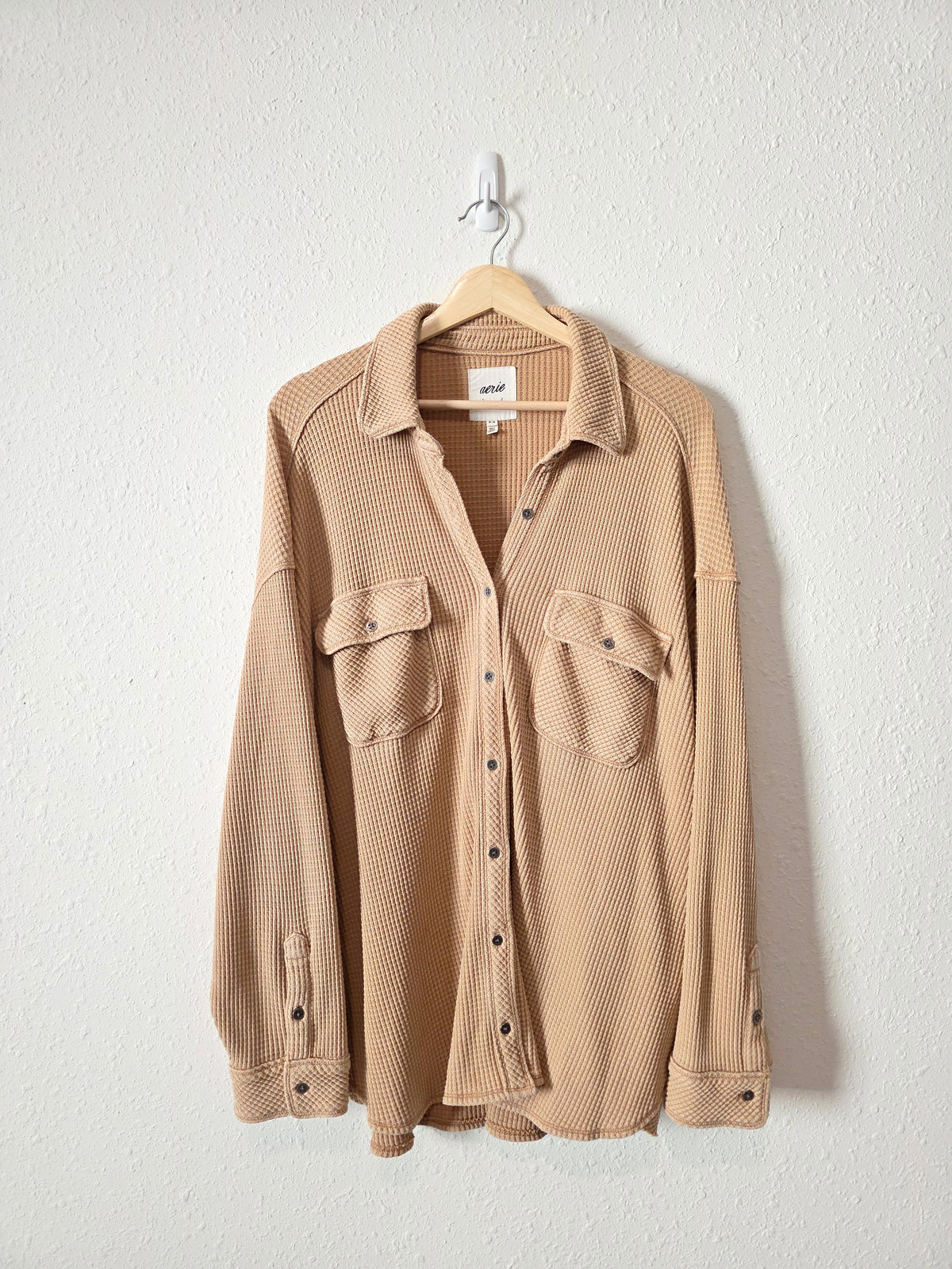 Aerie Camel Waffle Shirt Jacket (M)