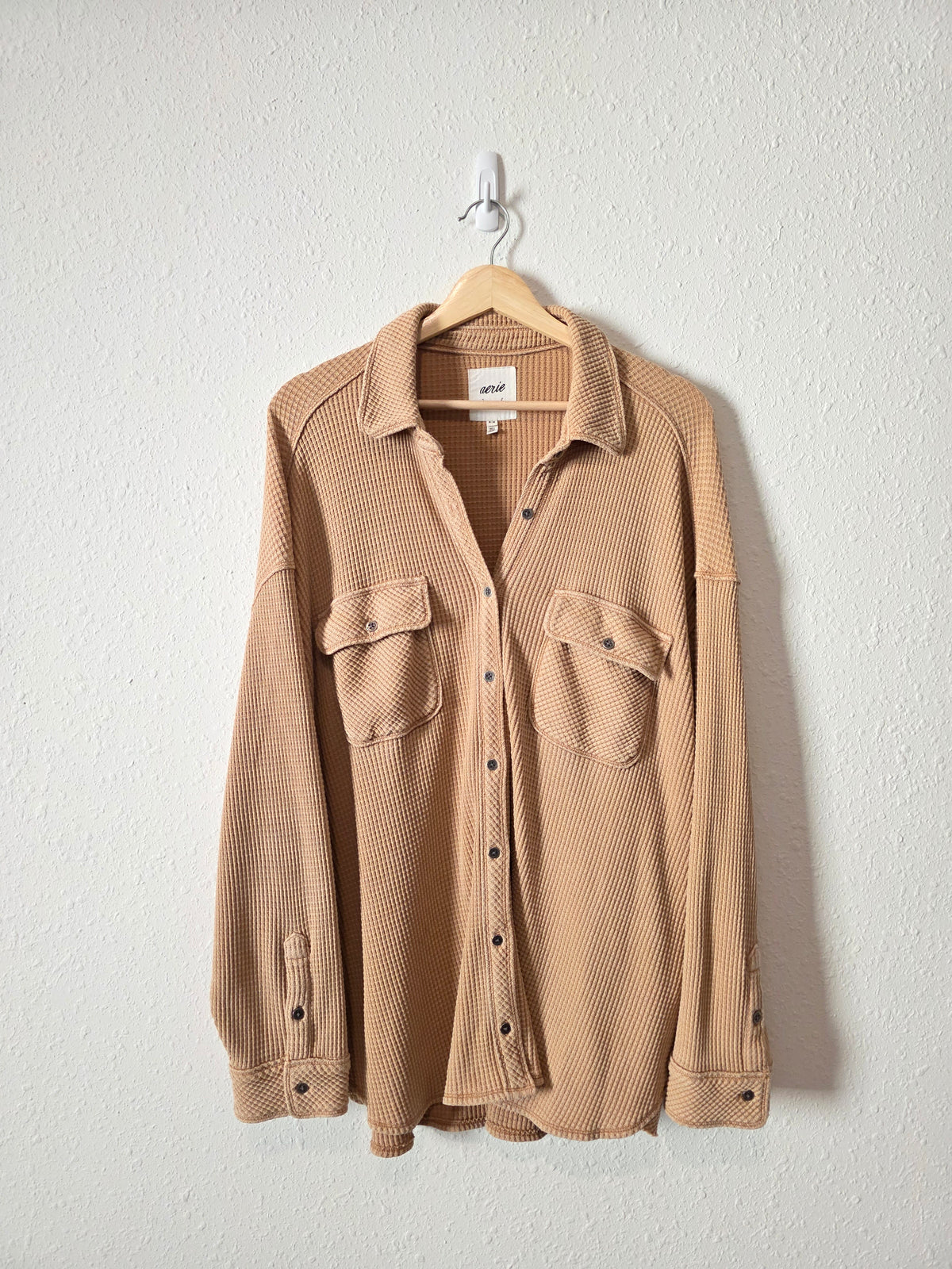 Aerie Camel Waffle Shirt Jacket (M)