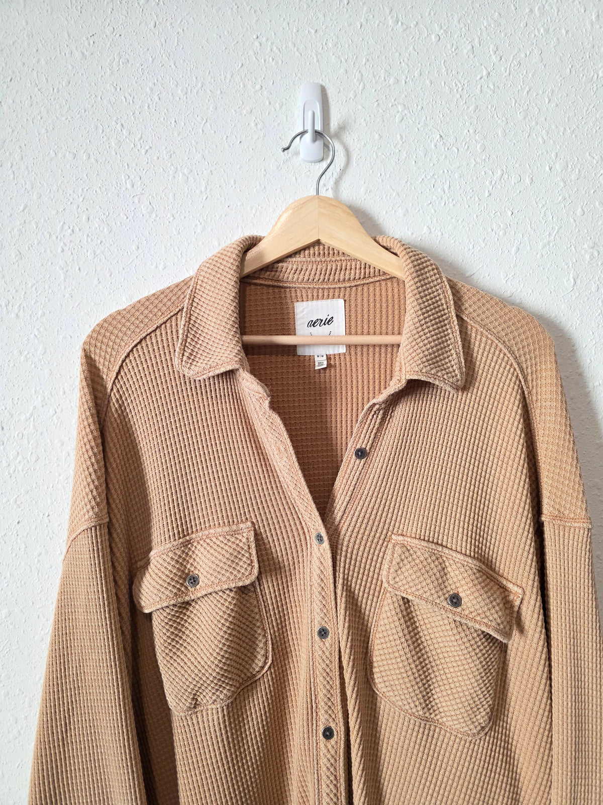 Aerie Camel Waffle Shirt Jacket (M)