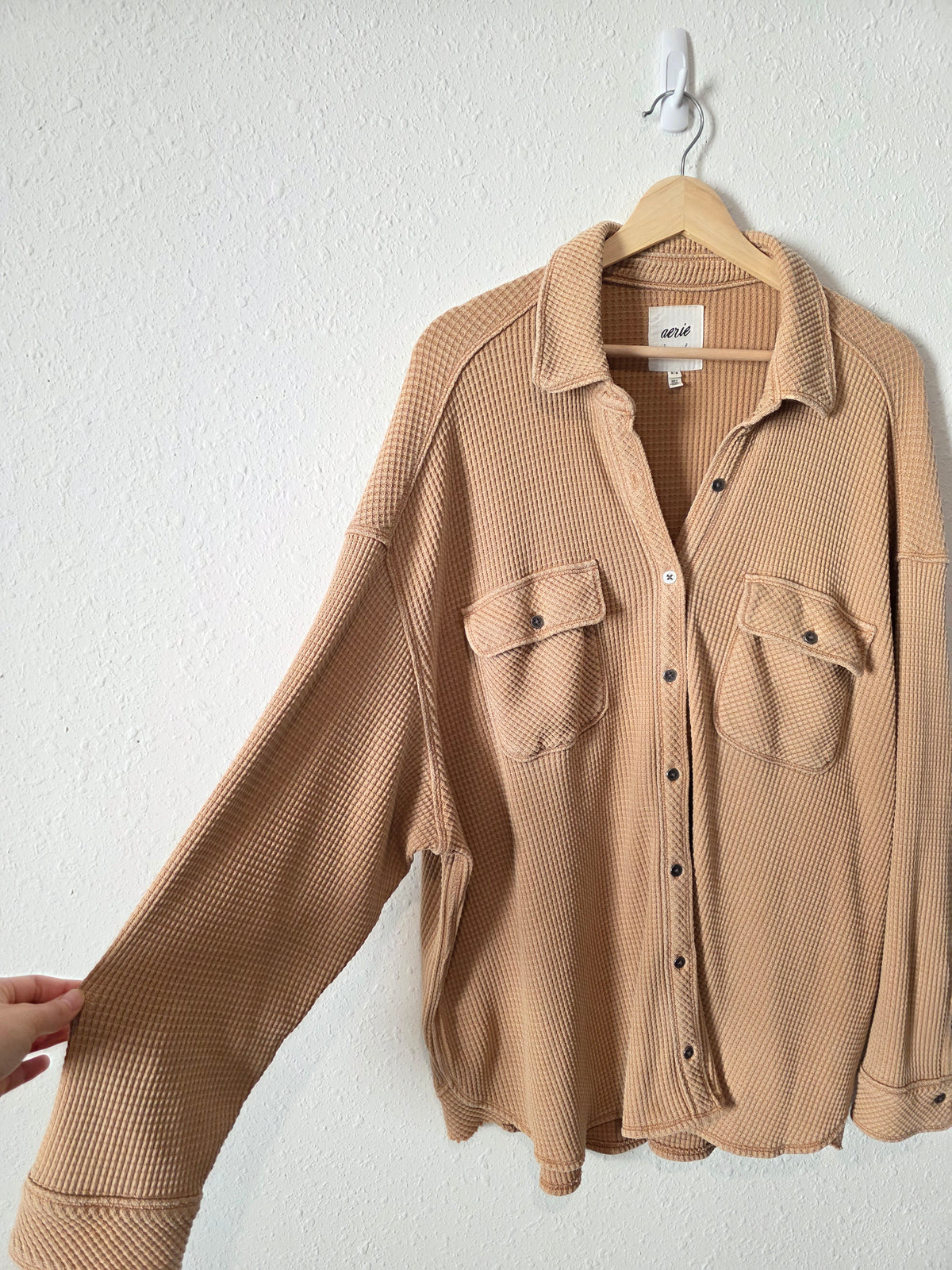 Aerie Camel Waffle Shirt Jacket (M)