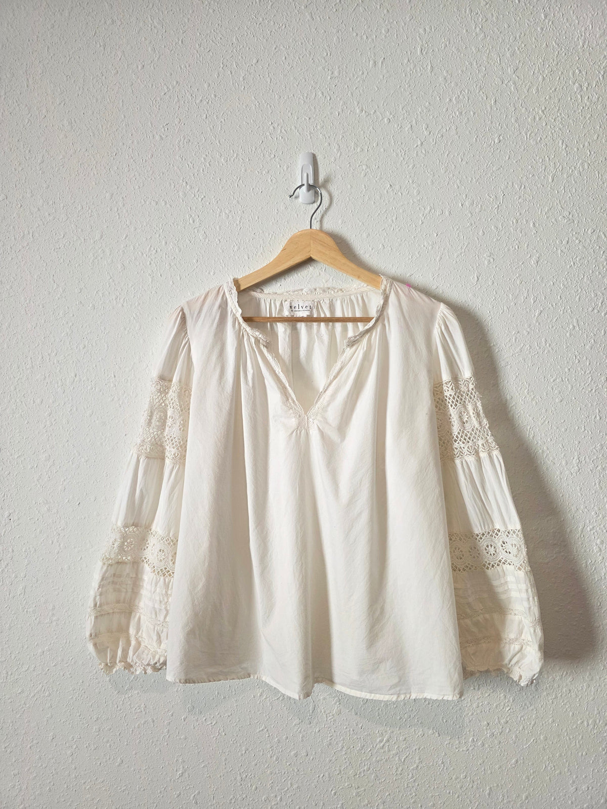 Velvet Puff Sleeve Cotton Top (S)