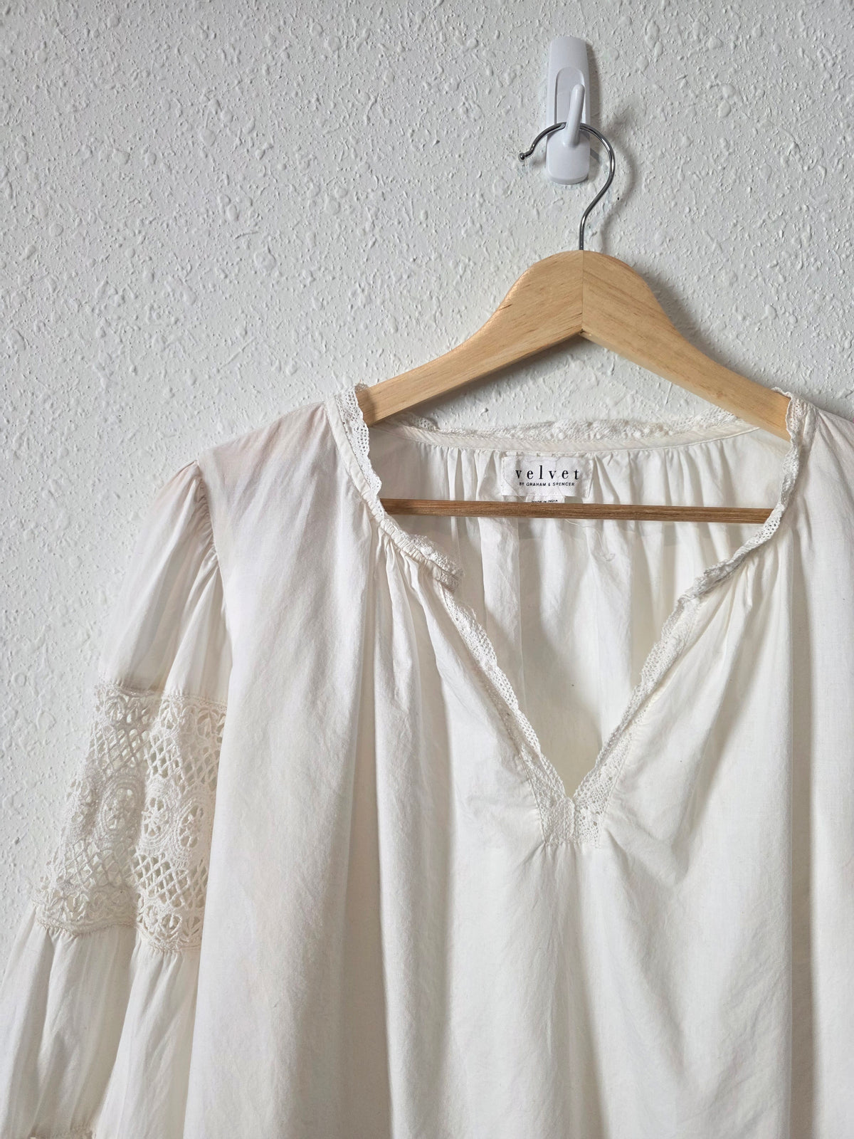 Velvet Puff Sleeve Cotton Top (S)