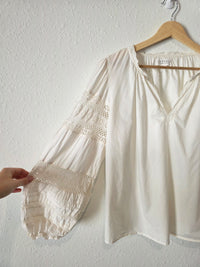 Velvet Puff Sleeve Cotton Top (S)