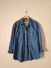 Oversized Denim Snap Button Shirt (XL)