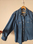 Oversized Denim Snap Button Shirt (XL)
