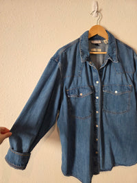 Oversized Denim Snap Button Shirt (XL)