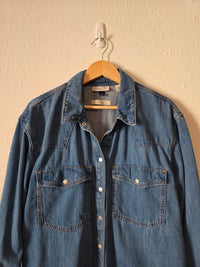 Oversized Denim Snap Button Shirt (XL)