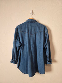 Oversized Denim Snap Button Shirt (XL)