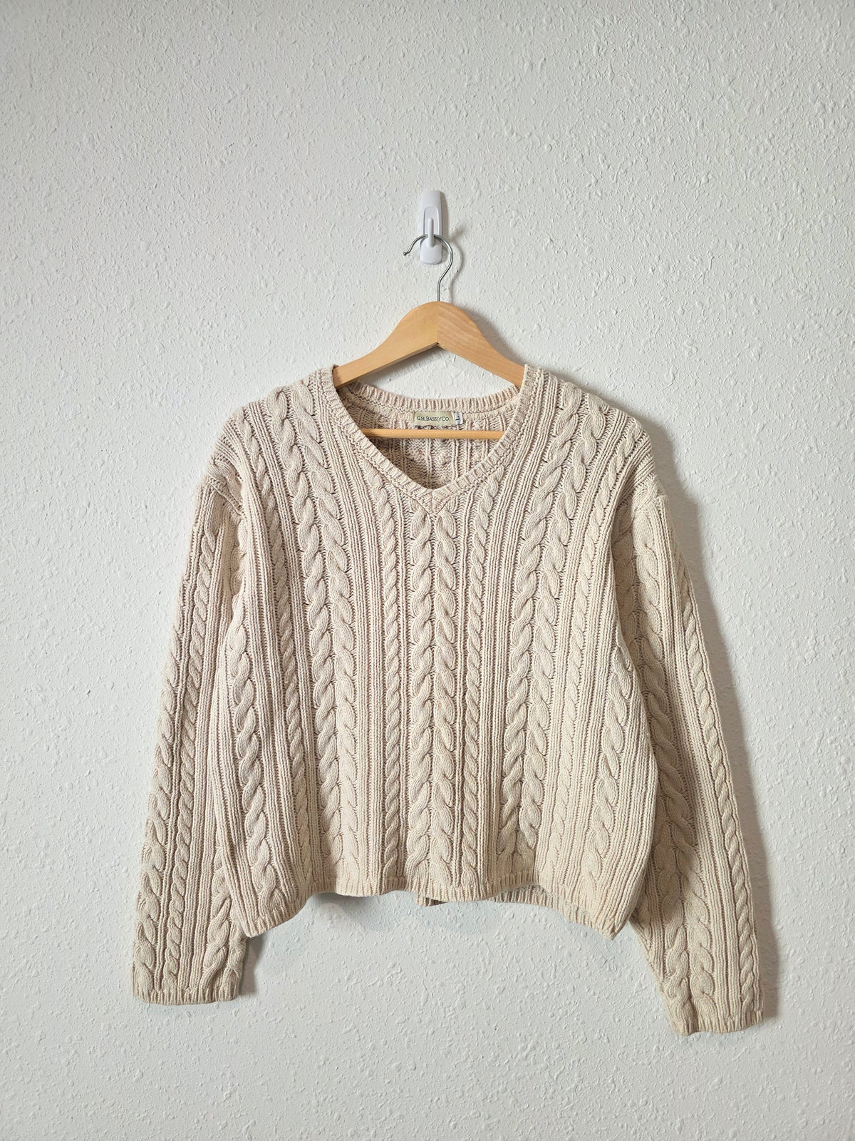 Vintage Cable Knit Cotton Sweater (L)