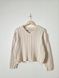 Vintage Cable Knit Cotton Sweater (L)