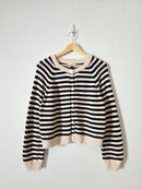 Striped Cotton Crewneck Cardigan (L)
