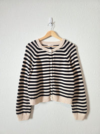 Striped Cotton Crewneck Cardigan (L)