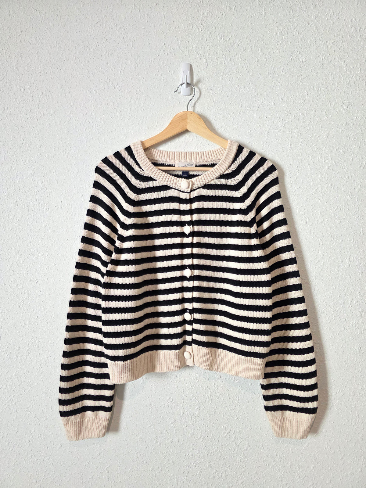 Striped Cotton Crewneck Cardigan (L)