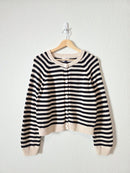 Striped Cotton Crewneck Cardigan (L)