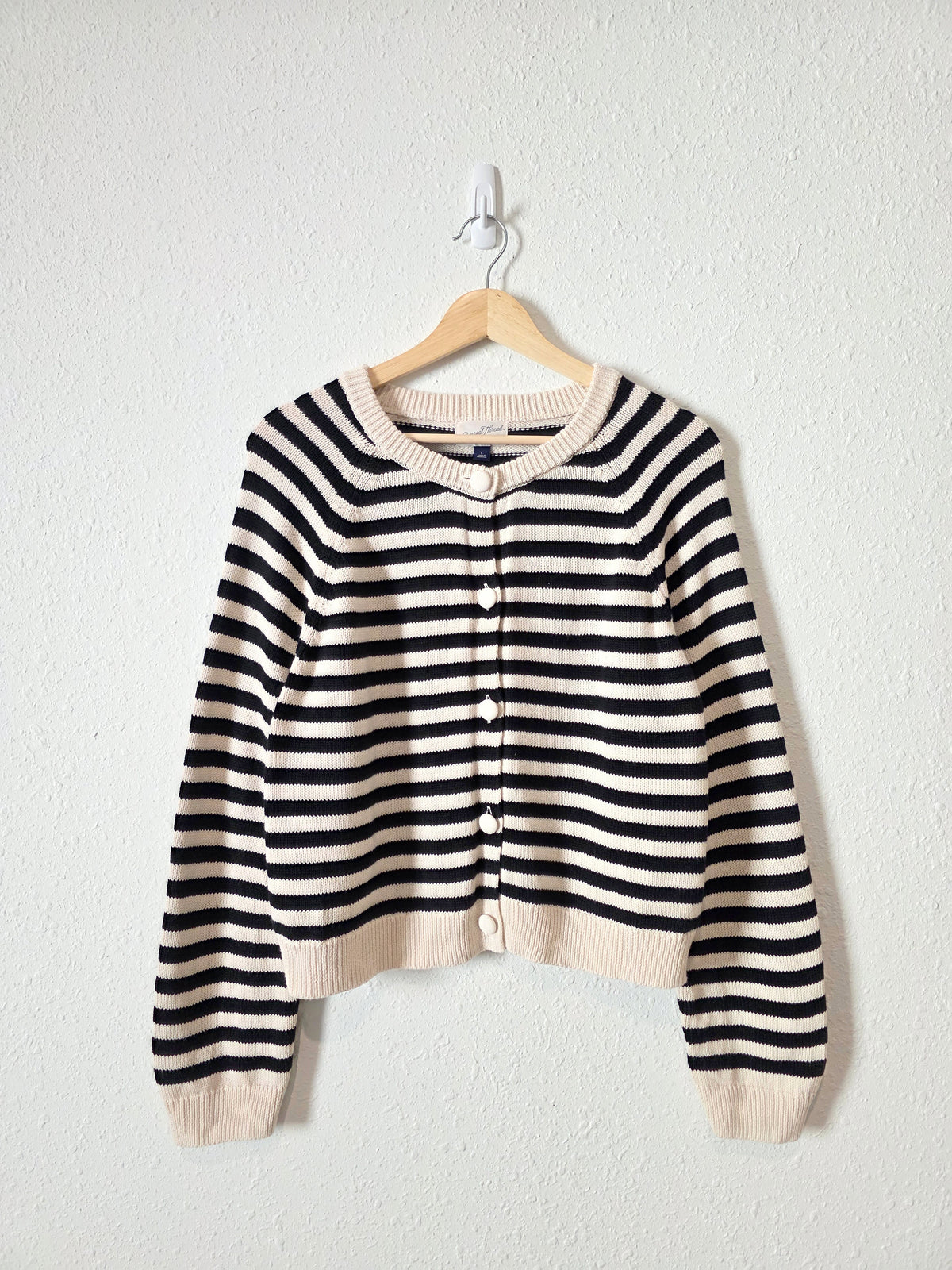 Striped Cotton Crewneck Cardigan (L)
