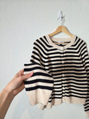 Striped Cotton Crewneck Cardigan (L)