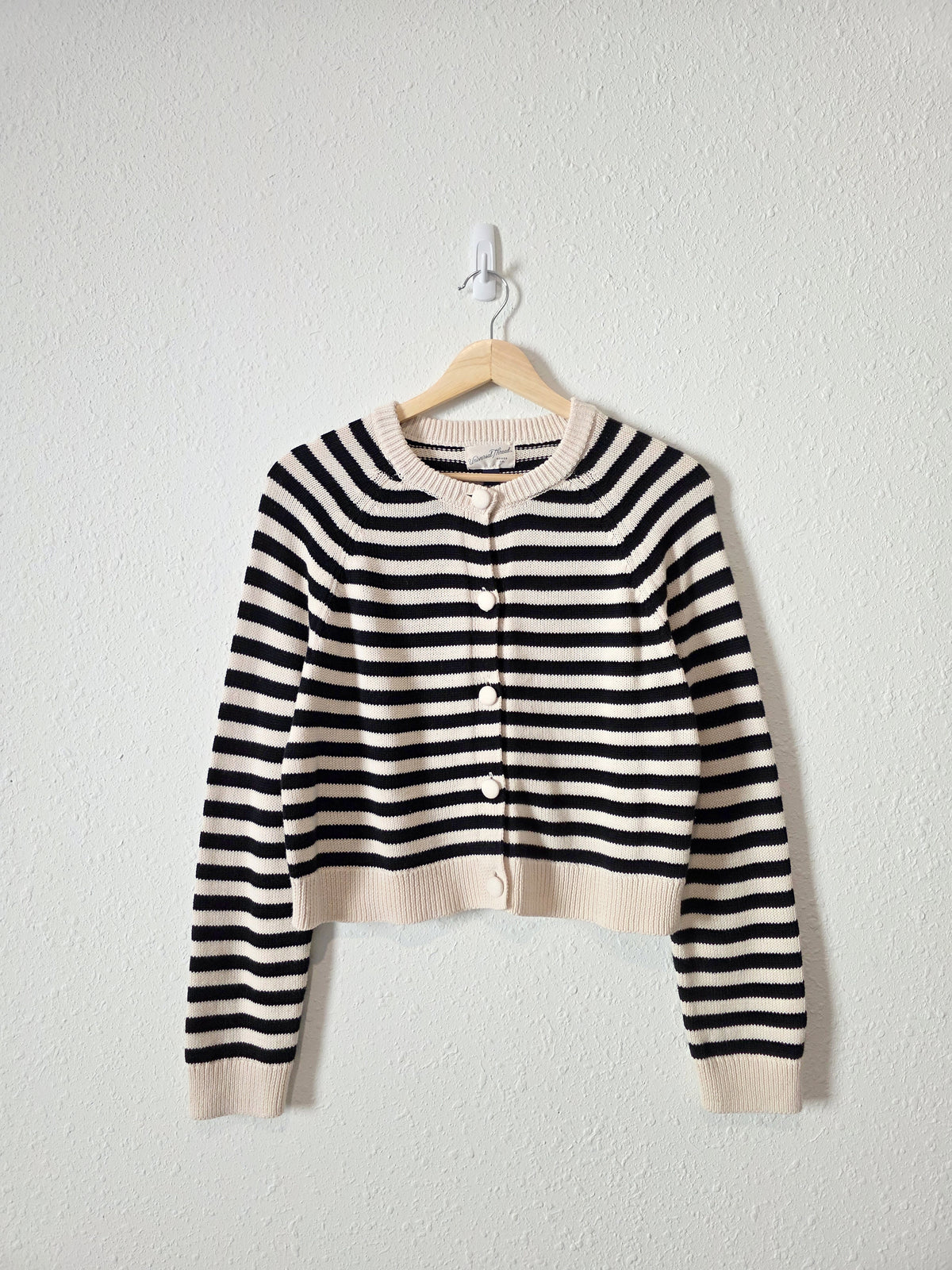 Striped Cotton Knit Cardigan (XS)