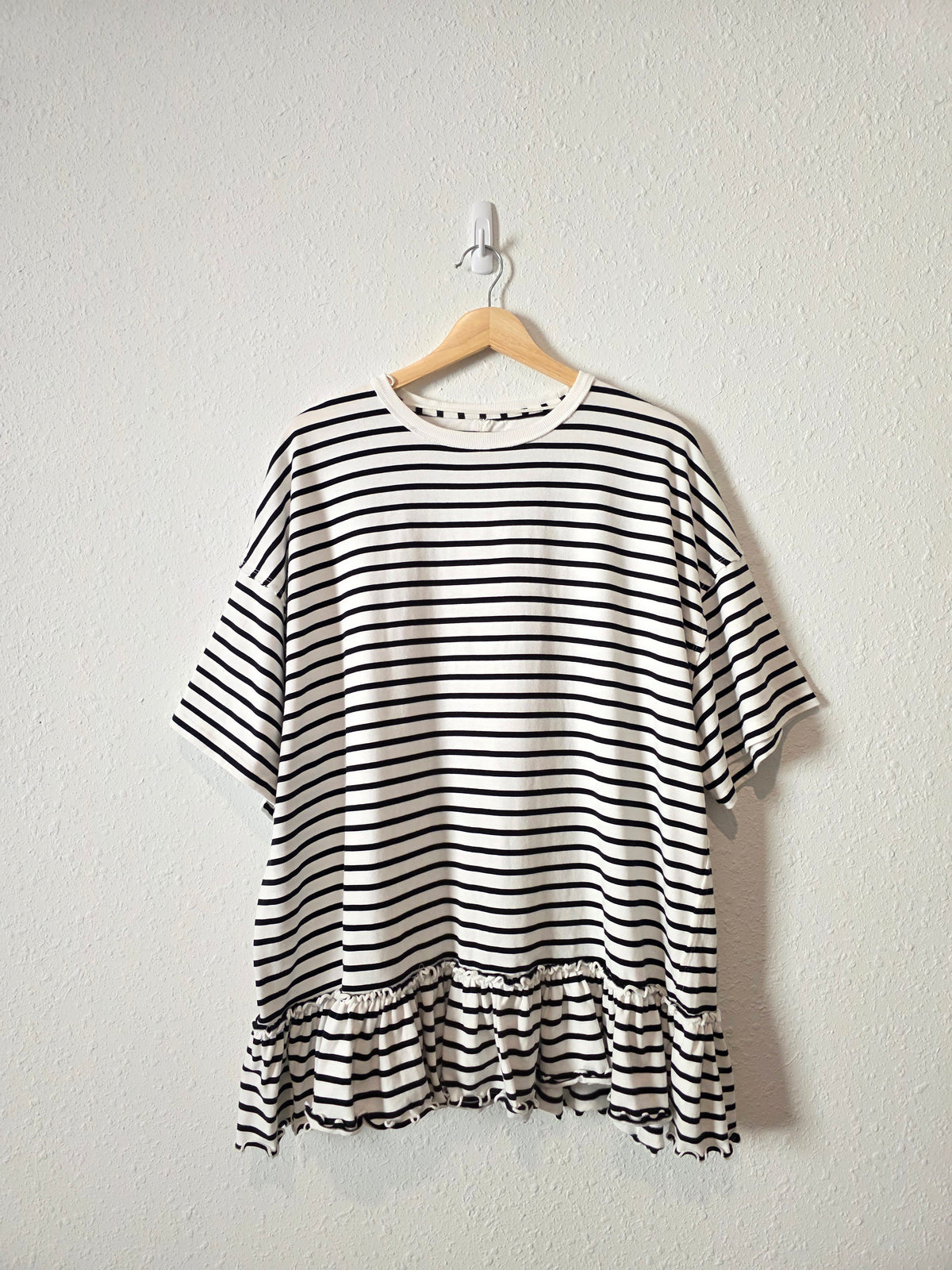 Free People Striped Ruffle Hem Tee (M)